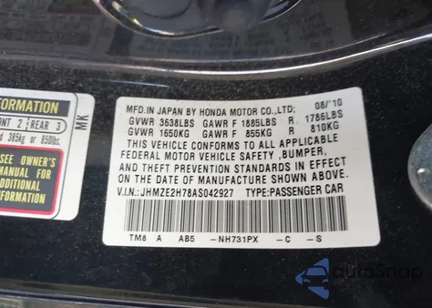 2010 Honda Insight Ex z USA, uszkodzony, nr VIN JHMZE2H78AS042927